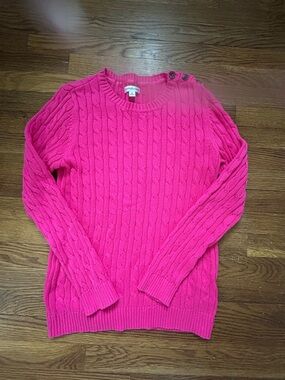 Croft & Bartow Bright Hot Pink Cable Crewneck Sweater